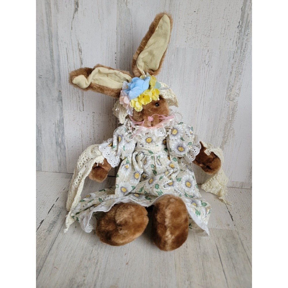 Vintage grandma bunny pearl necklace stuffed animal Easter rabbit home decor
